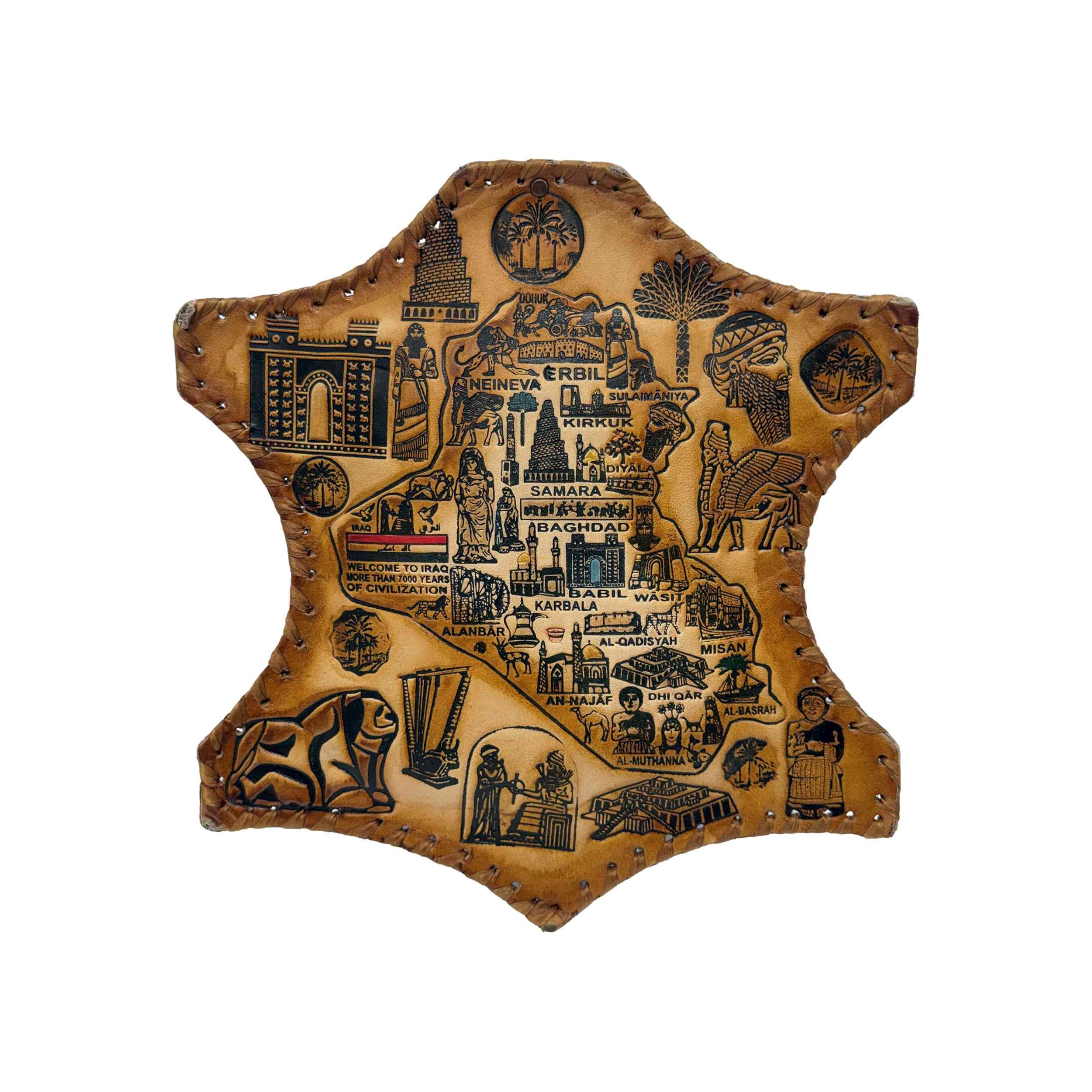 Medium Iraq Map Shield Shape Leather