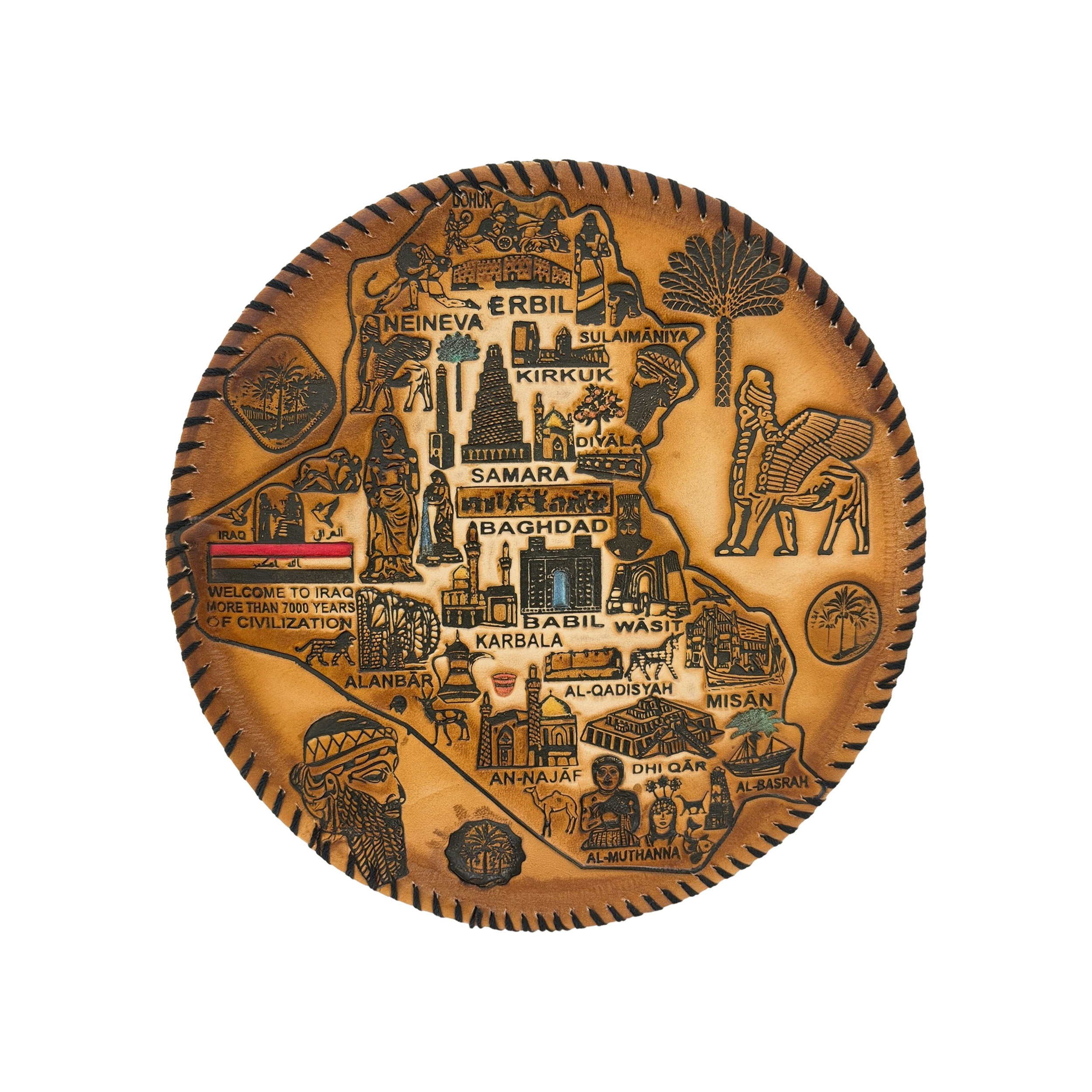 Iraq Map Circular Leather